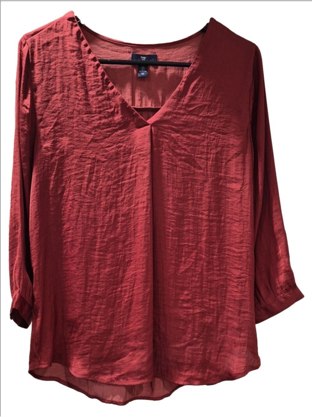 Gap Burgundy Brown Textured Satin V-Neck Blouse Size S